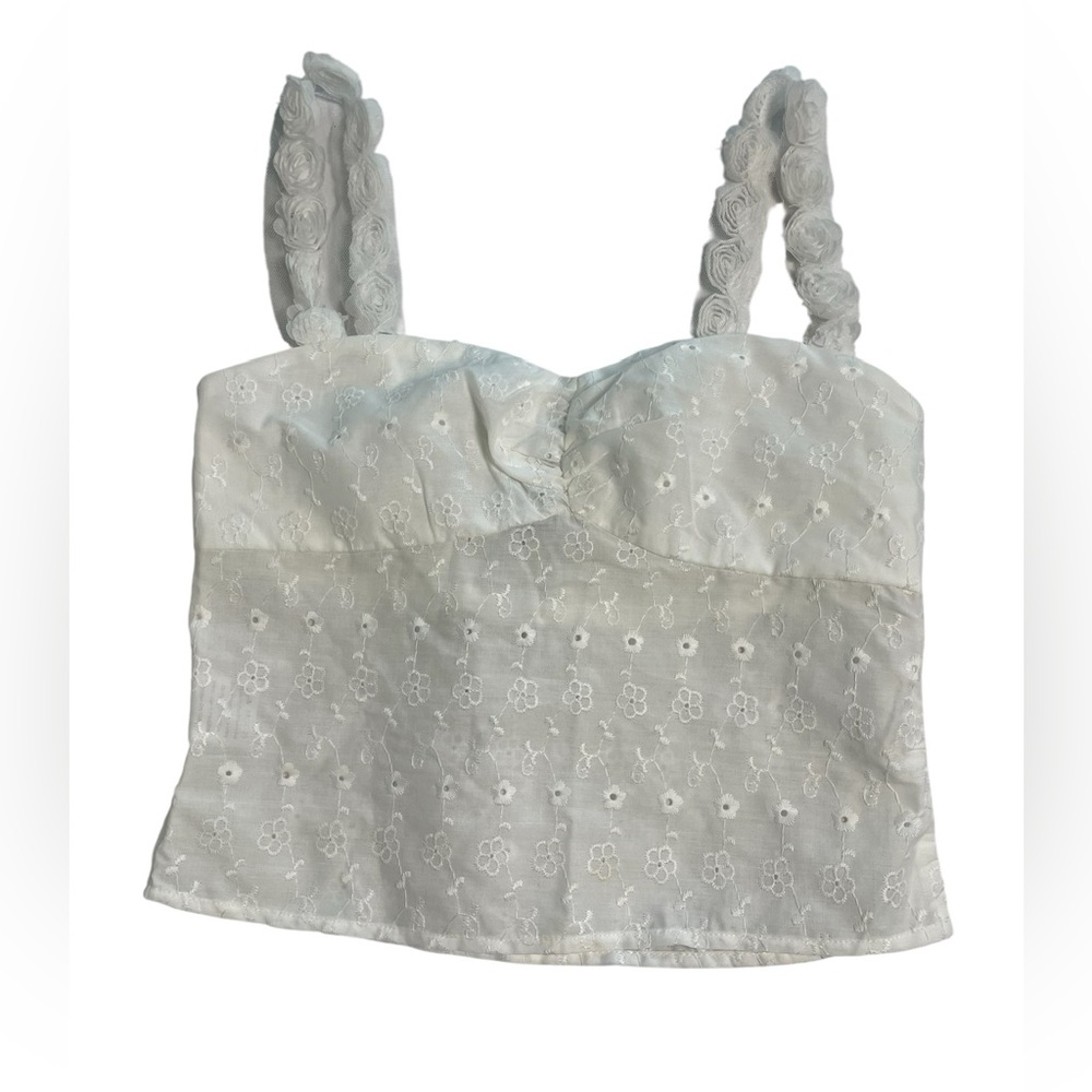 Princess Polly Franca Eyelet Crop Top White NWT Size US 4